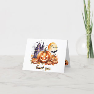 Haunted House Pumpkin Bats Halloween Baby Shower Thank You Card