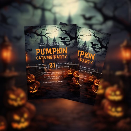 Haunted House Pumpkin Carving Halloween Party Invitation