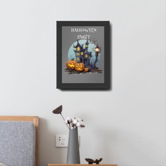 "Haunted House & Pumpkin Night: Spooky Halloween  Framed Art