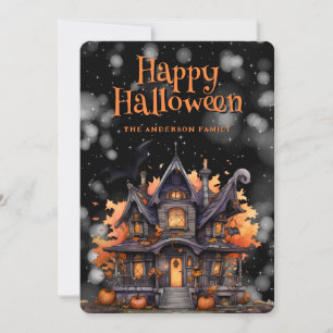Haunted House Pumpkins Happy Halloween Card