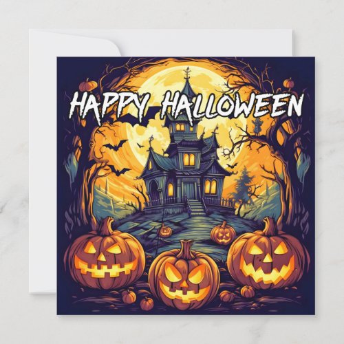 Haunted House  Pumpkins  Happy Halloween Card