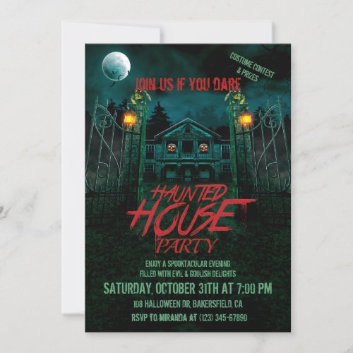 Haunted House Pumpkins Moon Bats Halloween Party I Invitation