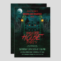Haunted House Pumpkins Moon Bats Halloween Party Invitation