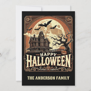 Haunted House Pumpkins Spooky Scary Halloween Holiday Card