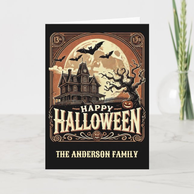 Haunted House Pumpkins Spooky Scary Halloween Holiday Card (Front)