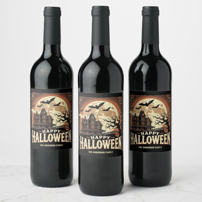 Haunted House Pumpkins Spooky Scary Halloween Wine Label (Bottles)