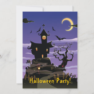 Haunted House Purple Halloween Party Invitation