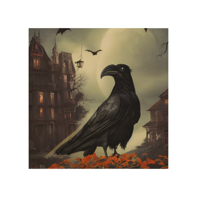 Haunted House Raven   Wood Wall Art (Front)
