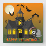 Haunted House Reaper Square Wall Clock at Zazzle