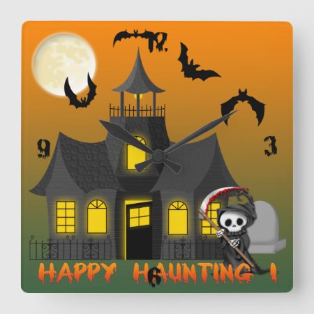 Haunted House Reaper Square Wall Clock