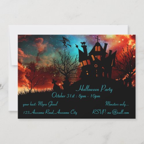 Haunted House Red and Blue Sky Invitation