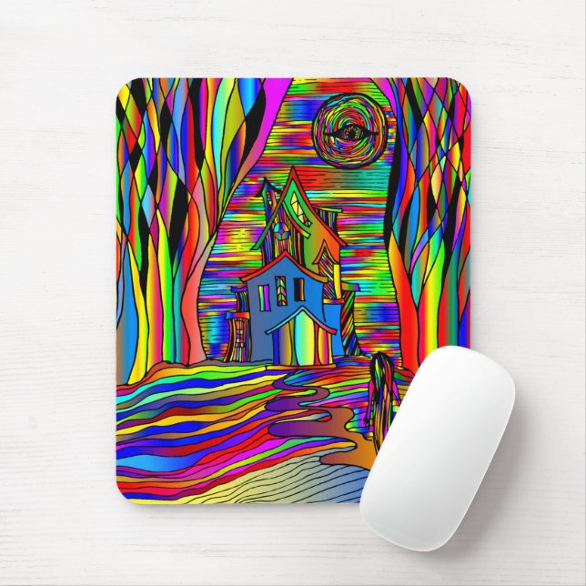 Haunted House Scary Abstract Colorful Stain Glass Mouse Pad (With Mouse)