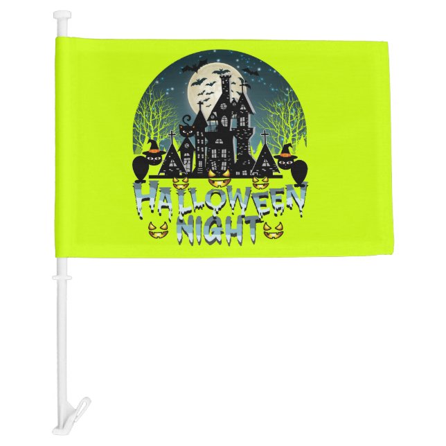 Haunted House, Scary Halloween Night Car Flag (Front)