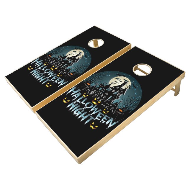 Haunted House, Scary Halloween Night Cornhole Set (Angled)