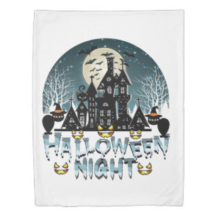 Haunted House, Scary Halloween Night Duvet Cover