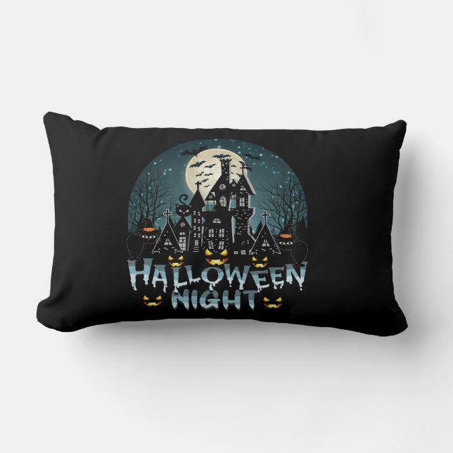 Haunted House, Scary Halloween Night Lumbar Pillow (Front)
