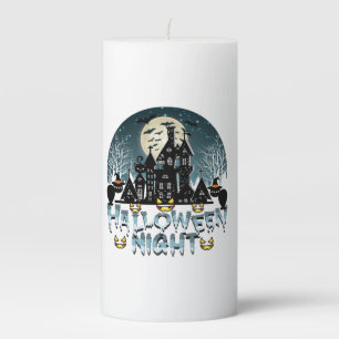 Haunted House, Scary Halloween Night Pillar Candle