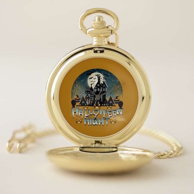 Haunted House, Scary Halloween Night Pocket Watch (Inside)