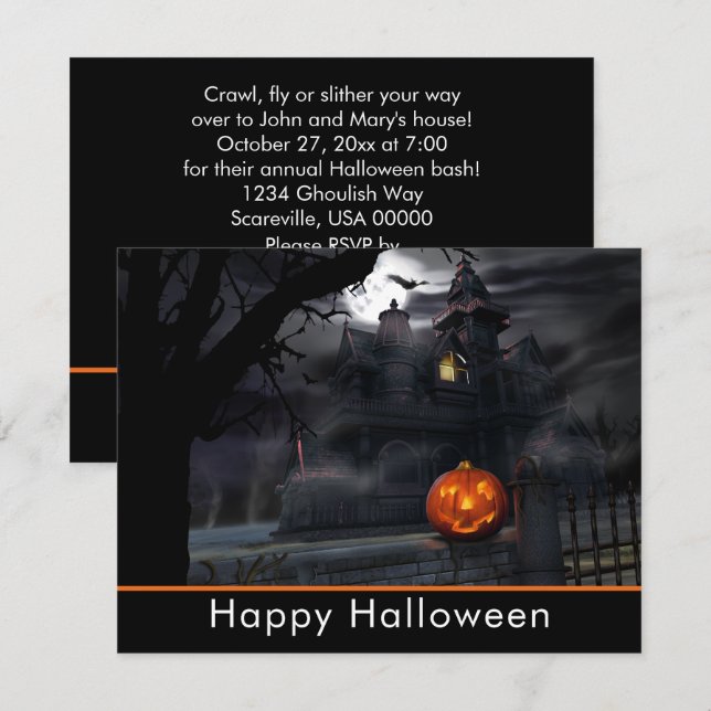 Haunted House Scary Pumpkin Halloween Party Invitation (Front/Back)