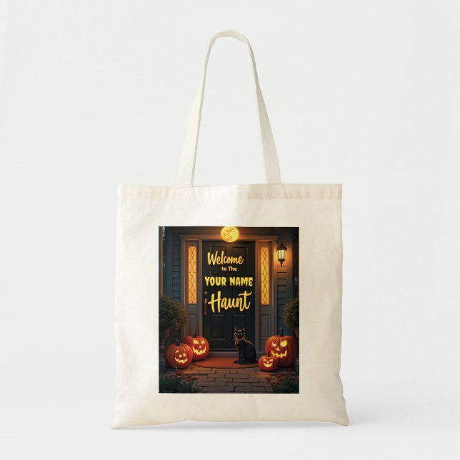 Haunted House Scene Personalized Halloween Tote (Front)
