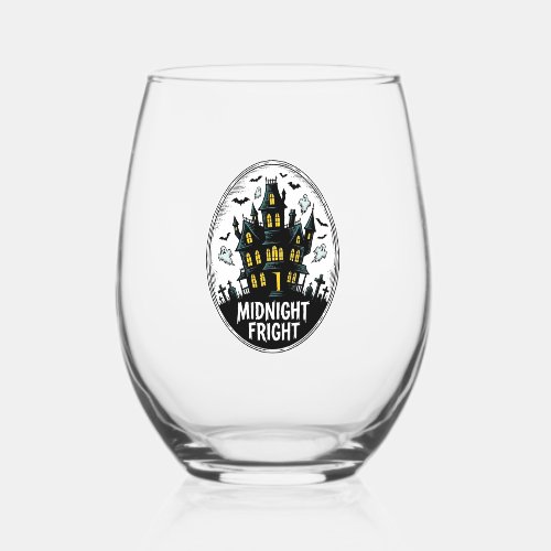 Haunted House Shirt Scary Night Halloween Vector_1 Stemless Wine Glass