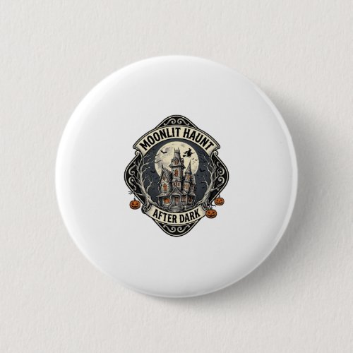 Haunted House Shirt Vintage Halloween Moon Witch D Button