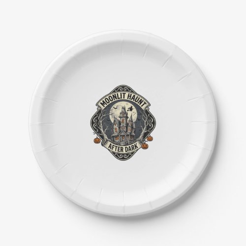 Haunted House Shirt Vintage Halloween Moon Witch D Paper Plates
