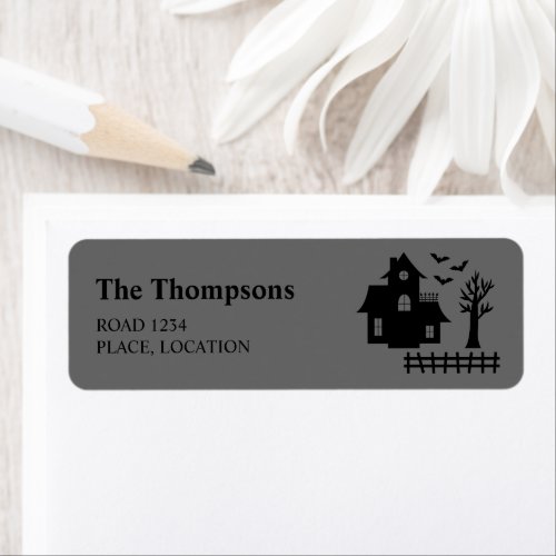 Haunted House Silhouette And Custom Text Halloween Label