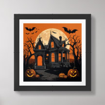 Haunted House Silhouette: Spooky Cartoon Wall Art