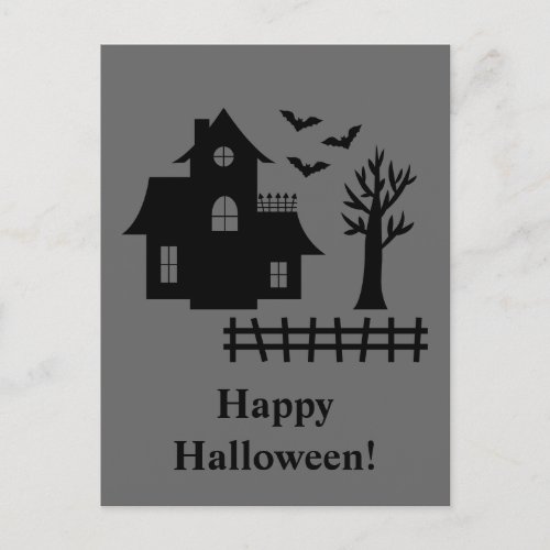 Haunted House Silhouette With Bats Gray Halloween Postcard