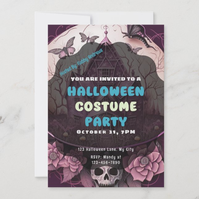 Haunted House Skull Butterflies Halloween Invitation (Front)