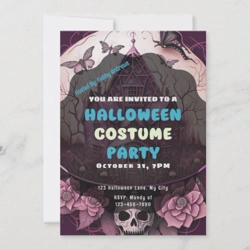 Haunted House Skull Butterflies Halloween Invitation