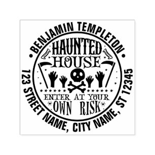 Haunted House Skull Crossbones Name Address Self-inking Stamp