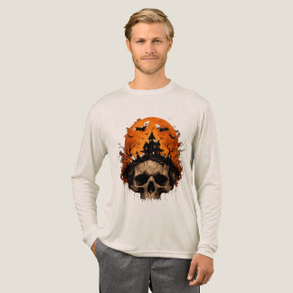 Haunted House Skull Halloween T-Shirt Tri-Blend Shirt
