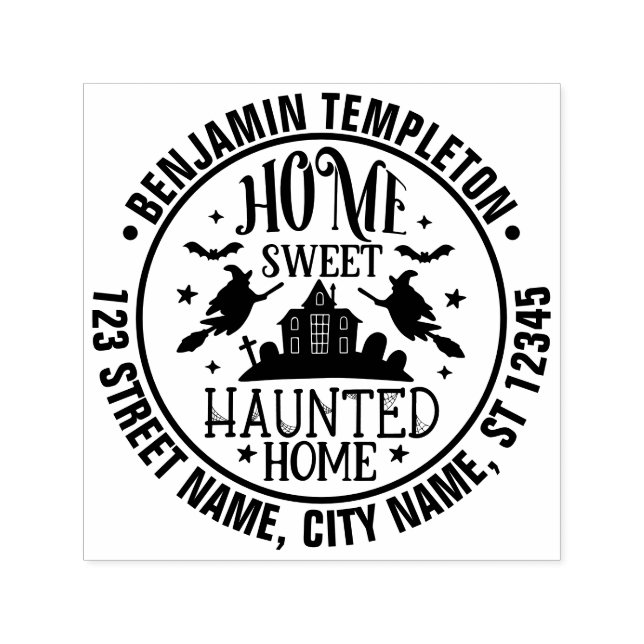 Haunted House Spider Webs Witches Name Address Self-inking Stamp (Design)