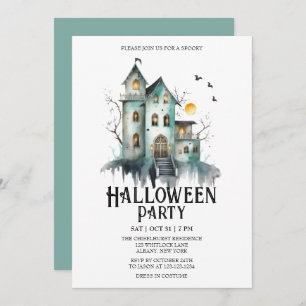 Haunted House Spooky Costume Mint Halloween Party Invitation