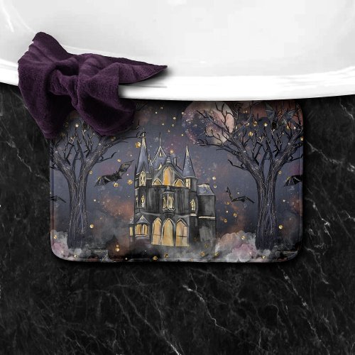 Haunted House  Spooky Full Moon Tree and Bats Bath Mat