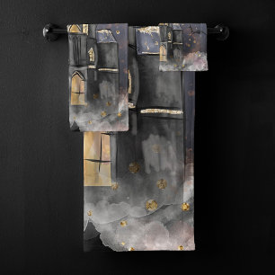 Haunted House   Spooky Full Moon Tree and Bats Bath Towel Set