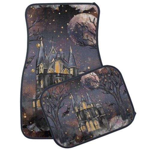 Haunted House  Spooky Full Moon Tree and Bats Car Floor Mat