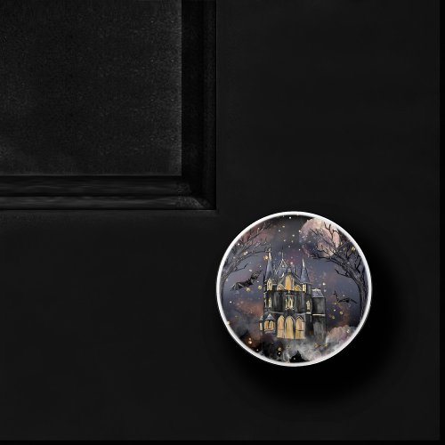 Haunted House  Spooky Full Moon Tree and Bats Ceramic Knob