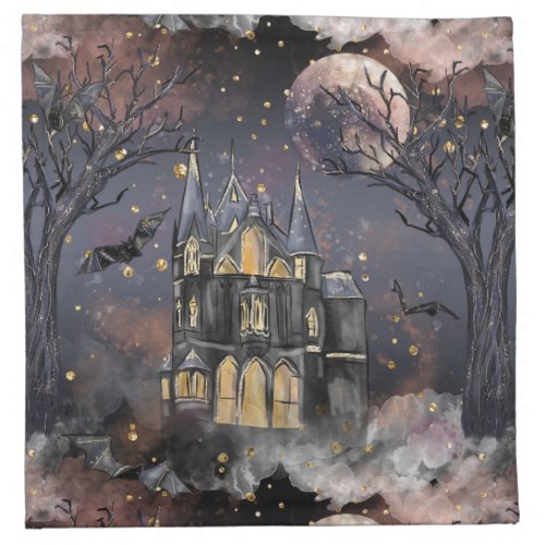 Haunted House  Spooky Full Moon Tree and Bats Cloth Napkin