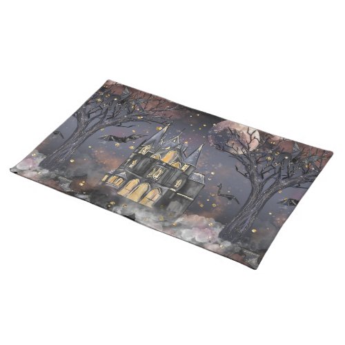 Haunted House  Spooky Full Moon Tree and Bats Cloth Placemat