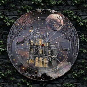 Haunted House Spooky Full Moon Tree and Bats Dart Board