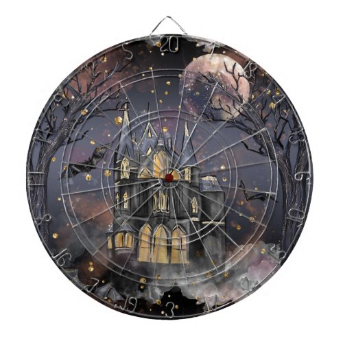 Haunted House  Spooky Full Moon Tree and Bats Dart Board