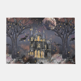 Haunted House   Spooky Full Moon Tree and Bats Doormat