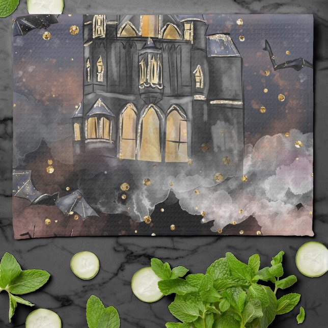 Haunted House | Spooky Full Moon Tree and Bats Kitchen Towel (Creator Uploaded)