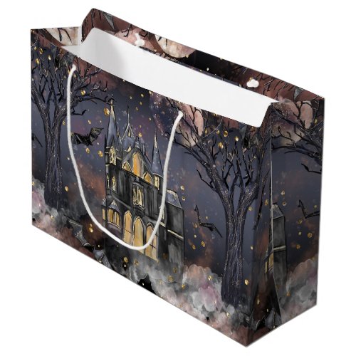 Haunted House  Spooky Full Moon Tree and Bats Large Gift Bag