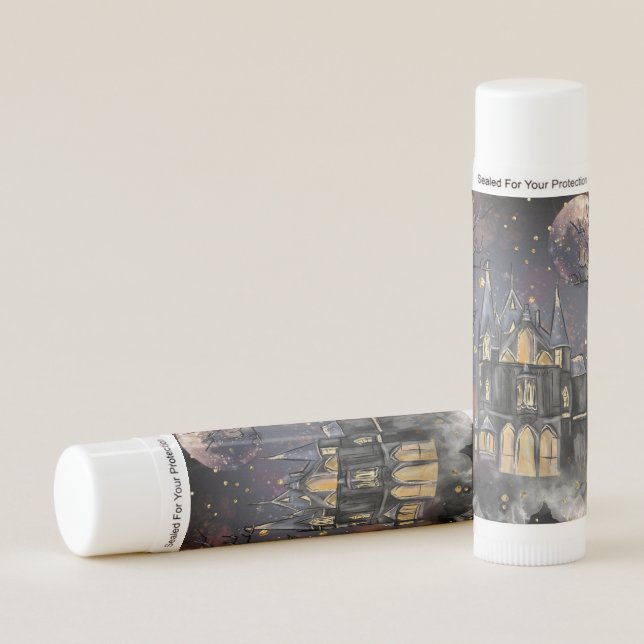 Haunted House | Spooky Full Moon Tree and Bats Lip Balm (Front)