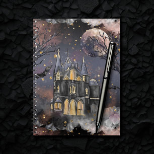 Haunted House Spooky Full Moon Tree and Bats Notebook