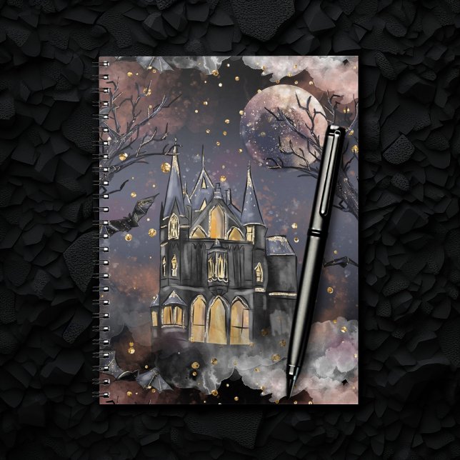 Haunted House | Spooky Full Moon Tree and Bats Notebook (Creator Uploaded)